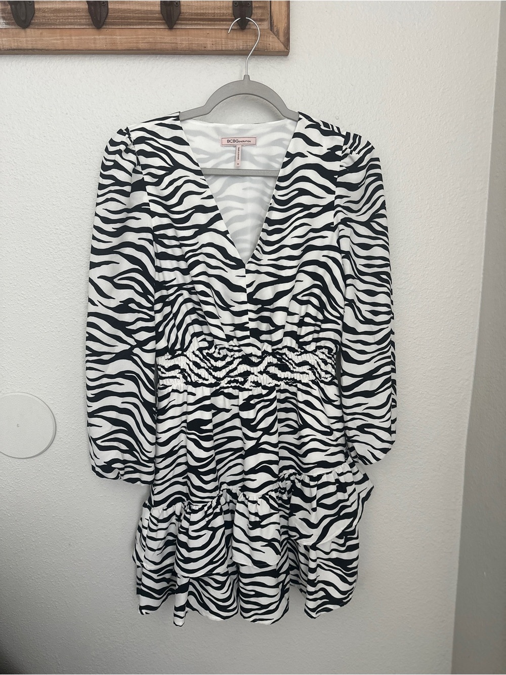 BCBGeneration Black & White Zebra Print V-Neck Dress